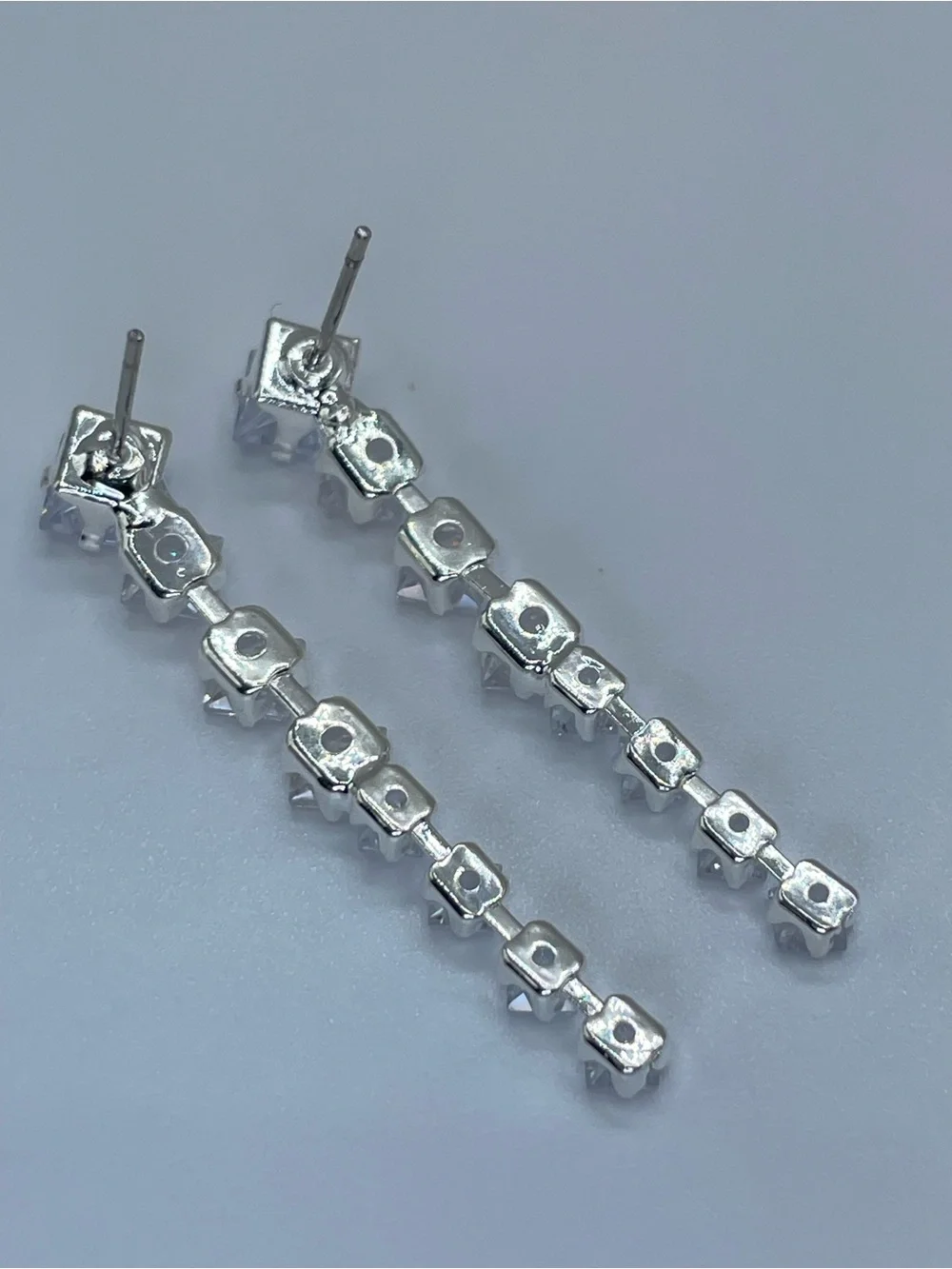 Swarovski Crystal Elements White Princess Cut Linear Dangle Bridal Earrings